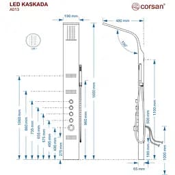 Душова панель Corsan Kaskada black LED A014MBLLED, Чорний матовий - мініатюра 5