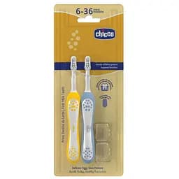 Зубна щітка Chicco для перших зубів, 6-36 міс., 2 шт. блакитна з жовтим (12082.11)