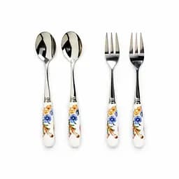 Набір столових приборів Garden Rabbits десертна виделка і ложка срібляста HP-7323-7 4 предмети на 2 персони столові прилади Yiwu HP-7323-7