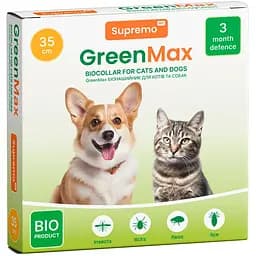 Нашийник Supremo GreenMax для собак/котів зелений захист від паразитів на натуральній основі 35 см