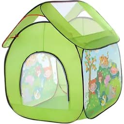 Намет M 3756: Просторий домик для відпочинку на відкритому повітрі, зеленого кольору з принтом саду з дітьми