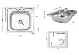 Кухонна мийка Brinex 5050 0.6 мм, врізна BRIN5050SAT06 - мініатюра 7