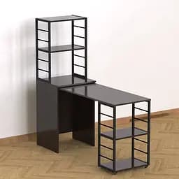 Стіл-тумба трансформер Смарт 3/2 з етажеркою Ferrum-decor 1430x1450x600 Чорний метал ДСП Венге Магія 16 мм (FRD-106168)