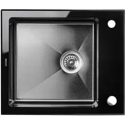 Кухонна скляна мийка Platinum Handmade PVD Black Glass нержавіюча сталь 3 мм прямокутна 60x51x20 см