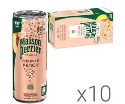 Maison Perrier Forever Peach, Упаковка 10 шт. х 0,25 л, Вода мінеральна газована з смаком Персика Мейсон Пер'є, без цукру, ж/б
