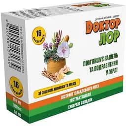 Льодяники від болю в горлі Доктор ЛОР Мед і лимон 16 шт.