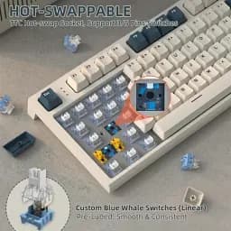 Клавіатура бездротова Attack Shark K86, Retro Blue, Bluetooth 5.0 / 2.4GHz USB / Type-C, механічна (перемикачі Linear Blue Whale), RGB підсвічування, 1.5" TFT дисплей, 86 кнопок, акумулятор 4000 mAh, EN/UA - мініатюра 5