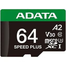 Карта пам'яті ADATA microSDXC Speed Plus 64Gb Class 10 UHS-1 A2 V30 + SD адаптер (UD64GUI3V30A2SP-RA1) [162137] - мініатюра 2