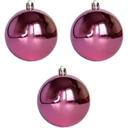 Набір ялинкових куль Devilon 3 шт D8 см глянець рожевий пластик (251406)