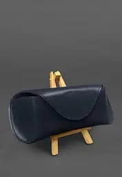 Кожаный чехол для очков с клапаном на магните Темно-синий Краст