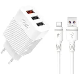 Сетевое зарядное устройство XO L72 QC 3.0 30W 18W/1USB + 2.1A/2 USB + Type-C White