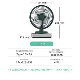 Вентилятор настільний бездротовий GXQC F702 зелений - мініатюра 5