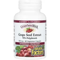 Екстракт виноградних кісточок Natural Factors GrapeSeedRich Grape Seed Extract 100 мг 60 вегетаріанських капсул