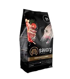 Сухий корм для собак всіх порід Savory Adult All Breeds багатий на свіжу качку та кролика 1 кг (кролик і утка)