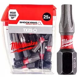 Біта SHOCKWAVE MILWAUKEE, TX25, 25мм, (25 шт), пластикова коробка