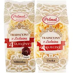 Набір: макаронні вироби Polmak Niteczka фігурні яєчні 250 г + макаронні вироби Polmak Uszka фігурні яєчні 250 г
