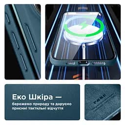 Кожаный чехол-панель для Apple iPhone 15, FAKE Leather Case, голубой, искусственная кожа, премиум, противоударный, защита всего корпуса, с мягкой подкладкой, поддержка MagSafe и беспроводной зарядки, ArmorStandart (ARM76292) - мініатюра 4