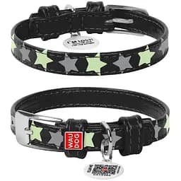 Нашийник для собак Waudog Glamour шкіряний з QR паспортом, візерунок Зірочка, світиться/світловідбивний, XS, Ш 15 мм, Дов 27-36 см (4823089301167)