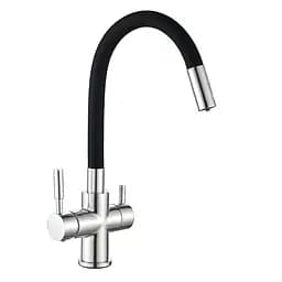 Смеситель для кухни на две воды с гибким изливом Mixxus Premium Hans 021 Black MI5934 Хром