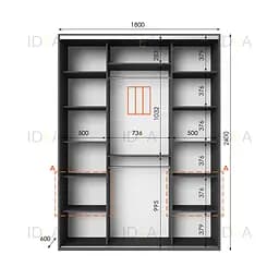 Шафа-купе Idea серія 3 180 x 60 x 240 см Антрацит Дзеркало - мініатюра 2