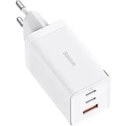 Зарядний пристрій Baseus 2xUSB-C 65W + 1xUSB GaN + cable USB-C to USB-C 100W 1.0m white (CCGP120202) - мініатюра 2