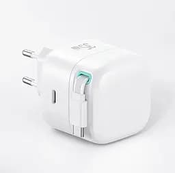 Мережевий зарядний пристрій Usams US-CC202 PD35W Dual 2C Output GaN Fast Charger With Type-C Magnetic Retractable Cable Module (EU) Білий - мініатюра 2