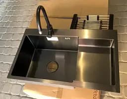 Мийка кухонна Kraft Handmade HS7848 AL ліва + кошик 780х480х230х3 мм Чорний 30412 - мініатюра 3