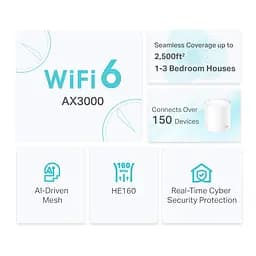 TP-Link Маршрутизатор DECO X50 1PK AX3000 3xGE LANWAN MU-MIMO OFDMA MESH - мініатюра 6