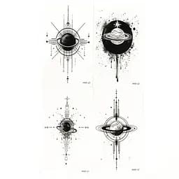 Набір тимчасових тату Космос Fresh Tattoo black-tattoo-mini-set-space із 4 чорних по 9,5 х 5,5 см