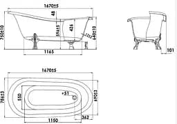 Ванна окремостояча глянцева Amidicon Symphony 167x78 чорна з литого каменю чорні ніжки SYMFONIYA_167_bl_BLACK_HL, Чорний - мініатюра 5