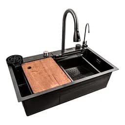 Кухонна мийка 75x45G чорна Platinum Handmade Водоспад, Чорний