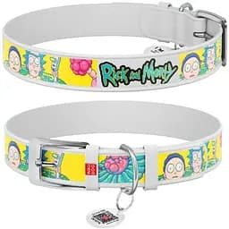 Нашийник для собак Waudog Design шкіряний з QR паспортом малюнок Рік та Морті 1 XL