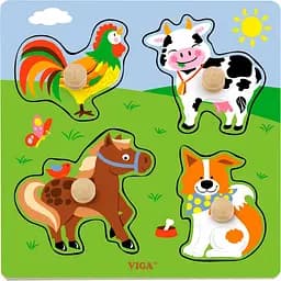 Деревянная рамка-вкладыш Viga Toys Зверята на ферме 4 элемента (50839)