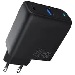 Сетевое зарядное устройство Proove Silicone Power, черное, 45 Вт, 1xType-C (25 Вт, PD3.0) / 1xUSB (20 Вт, QC3.0) (WCSP45110001)