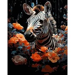 Набор для росписи по номерам Strateg Зебра в цветах на черном фоне 40 х 50 см (AH1231-17)