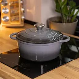Каструля чавунна 2.5 л емальована з кришкою посуд для тушкування запікання томонія кухонна Сірий Premium Cookware HP-1-14-GREY - мініатюра 9