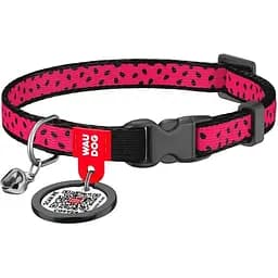 Ошейник для кошек Waudog Nylon Арбуз с QR паспортом 20-30х1 см розовый