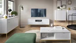 Комод Perfect Home Нова / Nova 3-дверний з 3 шухлядами і золотими ніжками KSZ154 Білий (PFH-091241) - мініатюра 6