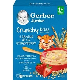 Детская каша сухая быстрорастворимая Gerber Мультизлаковая с хрустящими хлопьями и кусочками клубники от 1 года 200 г