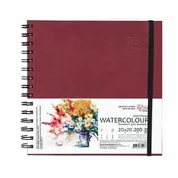 Блокнот для акварелі на спіралі Watercolor by Smiltanis 20х20 см 200г/м2 30 л папір білий Бордо ROSA Studio