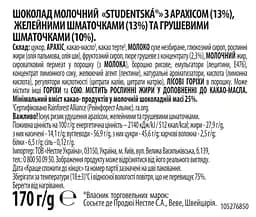 Уцінка. Шоколад молочний Studentska арахіс з желейними та грушевими шматочками 170 г (913960)  - мініатюра 5
