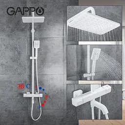 Душова система з термостатом Gappo G2491-8, вилив - перемикач на лійку, білий, Білий - мініатюра 2