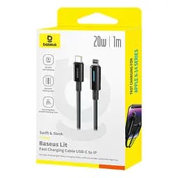 Кабель Baseus Lit Button Control Fast Charging Data Cable USB-C to iP 20W 1 м Чорний - мініатюра 2