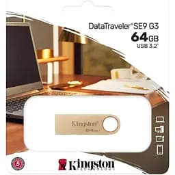 USB флеш-накопичувач Kingston DataTraveller SE9 G3 64GB USB-A 3.2 Gen 1 Gold (DTSE9G3/64GB) [103325] - мініатюра 3