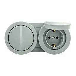 Розетка Ovivo Electric xOne з заземленням та кришкою + вимикач 2-й сірий