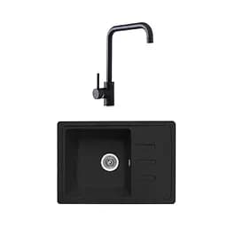 Гранітна мийка з краном прямокутна WIZ № 10 620х435 мм (Чорна)