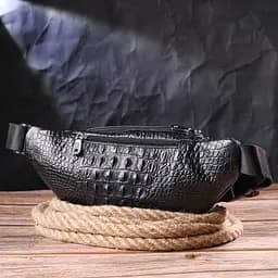 Стильна поясна сумка з натуральної шкіри з фактурою під крокодила 21297 Vintage чорна - мініатюра 7