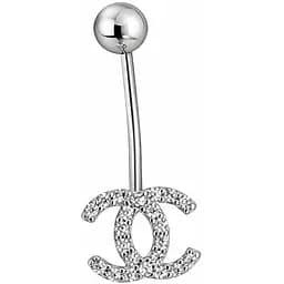 Серебряная серьга для пирсинга пупка з фианитами. 7030.1С