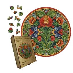 Дерев'яний фігурний пазл Декоративний Розпис Пишний Цвіт, А5, Дерев'яна коробка 35 елементів