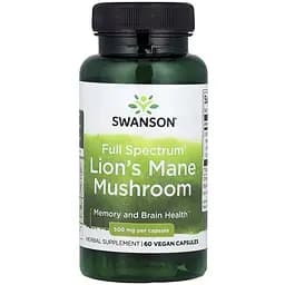 Їжовик гребінчастий Swanson Lion's Mane Mushroom 500 mg Full Spectrum, 60 капсул для підтримки когнітивної функції